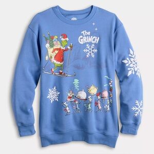 New Blue Dr Seuss The Grinch Snowflake Christmas Fleece Sweatshirt Shirt Top S🎄